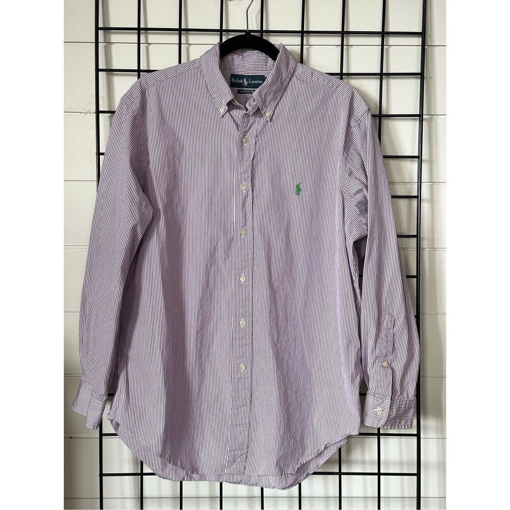 Ralph Lauren Pinstripe LS Dress Shirt Mens 16 32/33 Classic Fit Purple & White P